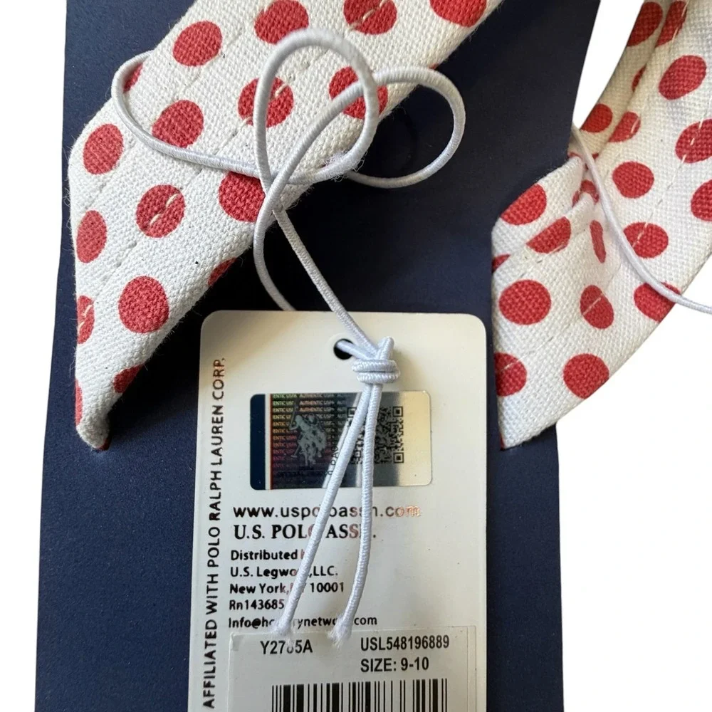 U.S. Polo Assn Womens Flip Flops 9-10 Navy Red Polka Dot Thong Sandals NWT NEW